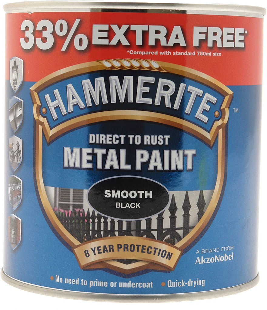 Dulux Hammerite Metal Paint Smooth Black 33% Free 1L