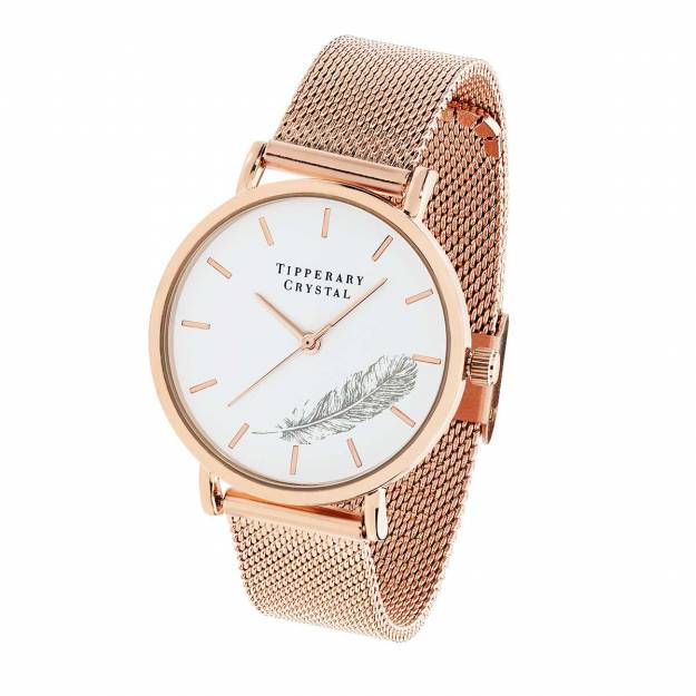 Tipperary Crystal Rose Gold Feather watch