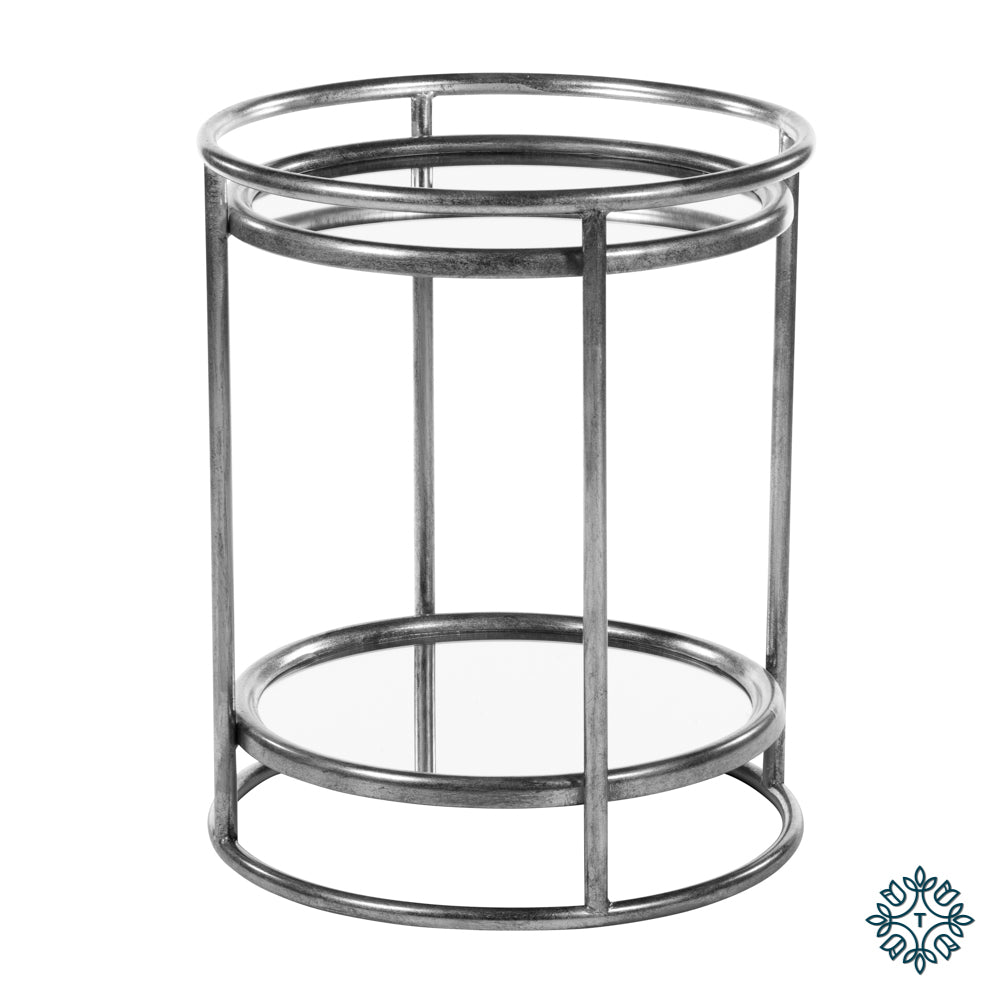 Amelia Side Table Mirrored With Shelf Silver